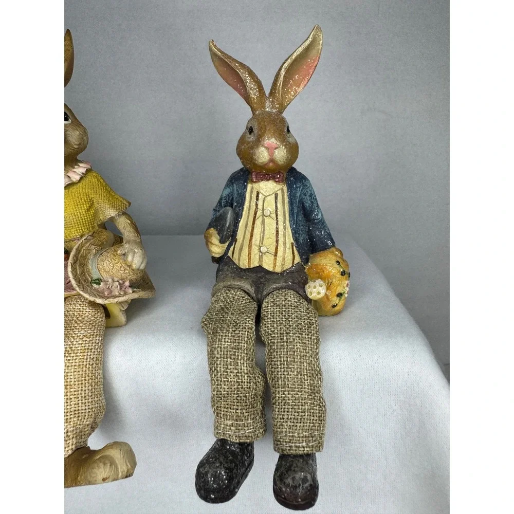 Easter Bunny‎ Shelf Sitter Set 3pc Multicolor Spring Decor Resin Burlap